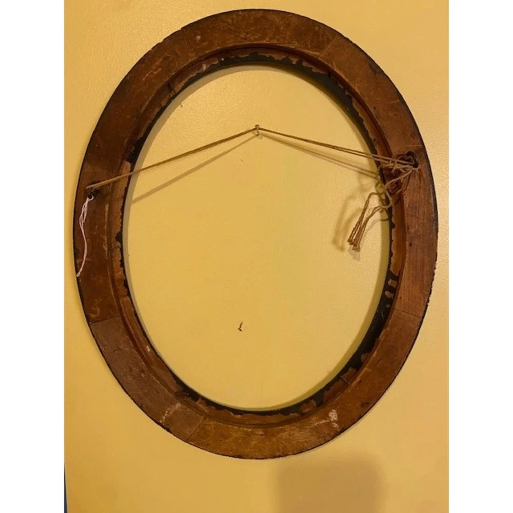 Antique Victorian Oval Wood Picture Frame Faux Bois Beaded Inner Liner Brown